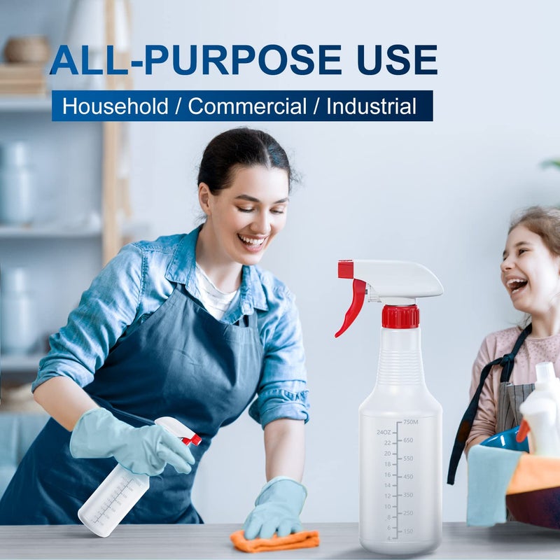 Veco Spray Bottle (5 Pack 32 Oz) with Measurements and Adjustable Nozzle(Mist & Stream Mode)  HDPE Plastic Spray Bottles for Cleaning Solution  Household/Commercial/Industrial Use  No Leak and Clog - Image 3